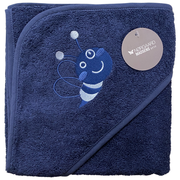 Badeslag Navy Bomuldsfrotté m/ bi Broderet på Hætten, Str. 75x75 cm.
