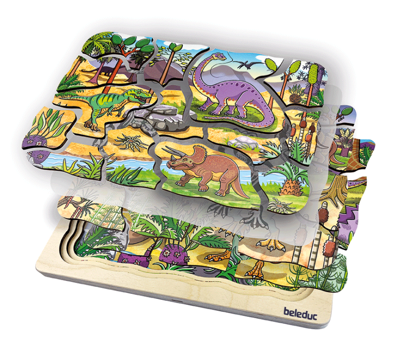 Beleduc | 4-i-1 puslespil m. 45 brikker - Dinosaurer