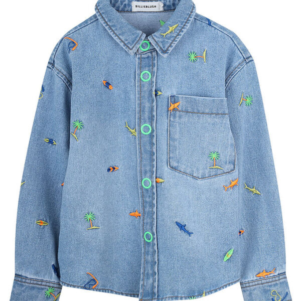 Billieblush Skjorte - Denim - Double Stone m. Surfmotiv