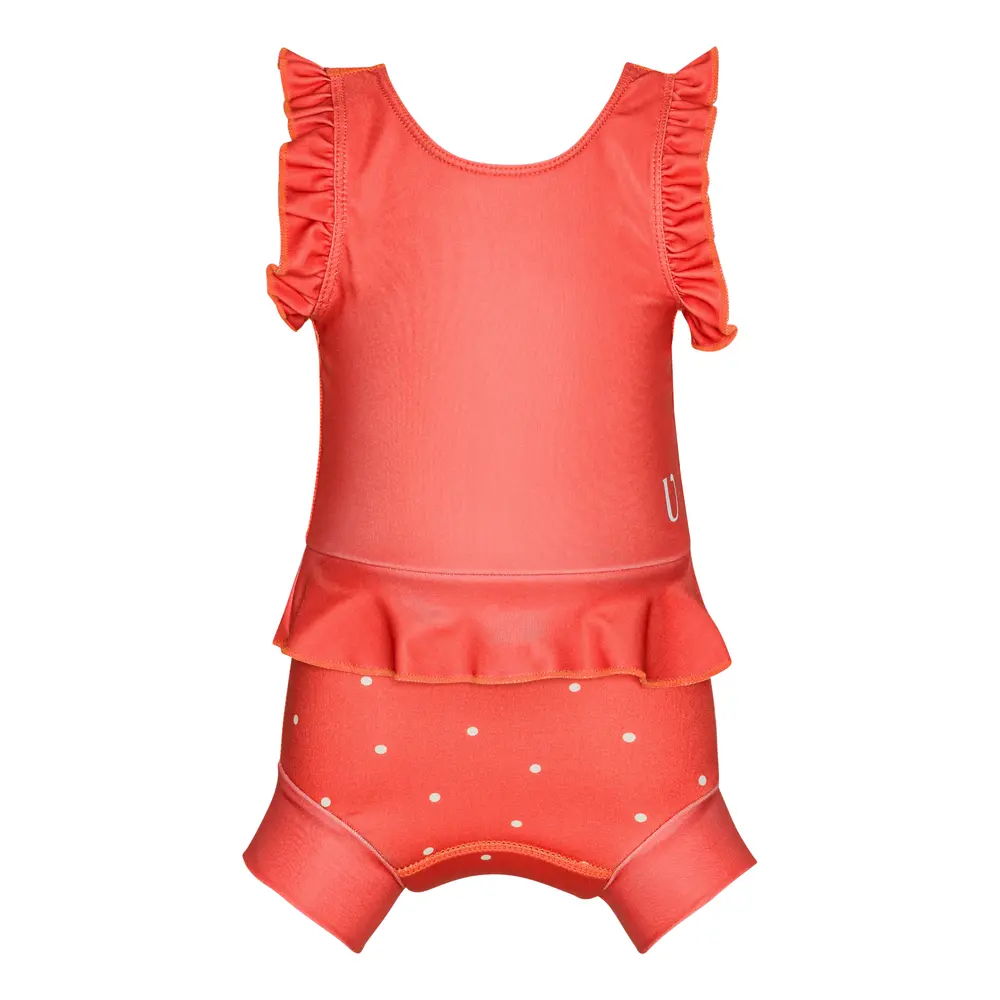 Blebadedragt - Neopren - Frill - Berry - Dots - BERRY - 2-3 ÅR