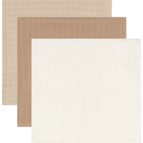 Cam Cam Stofbleer - 70x70 cm - 3-pak - Classic Stripes Camel/Lat
