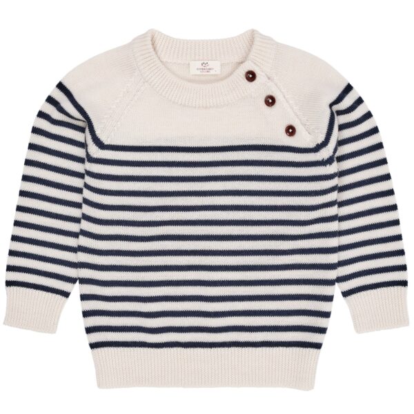 Copenhagen Colors Merino Classic Striped Pullover - Cream/Navy - 86 cm
