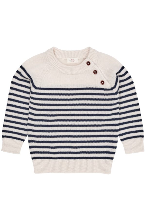 Copenhagen Colors Merino Classic Striped Pullover - Cream/Navy - 86 cm