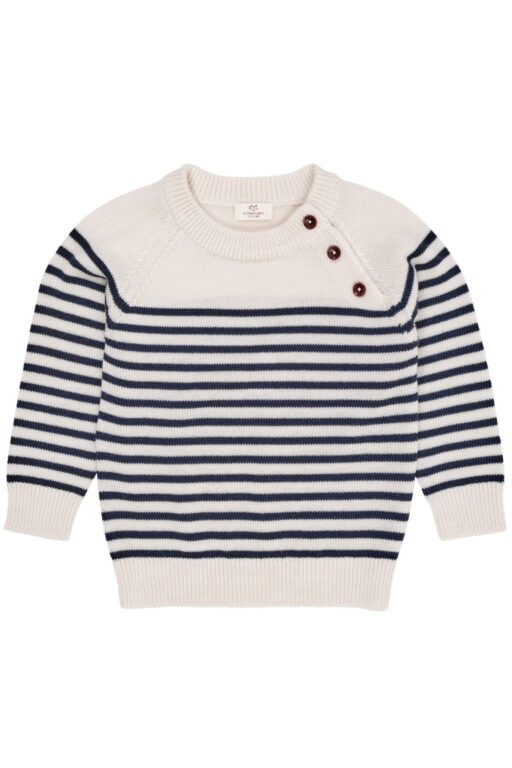 Copenhagen Colors Merino Classic Striped Pullover - Cream/Navy - 86 cm