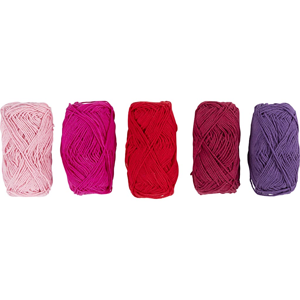 Creativ Company | Bomuldsgarn - Lilla & pink, 5 x 50 meter
