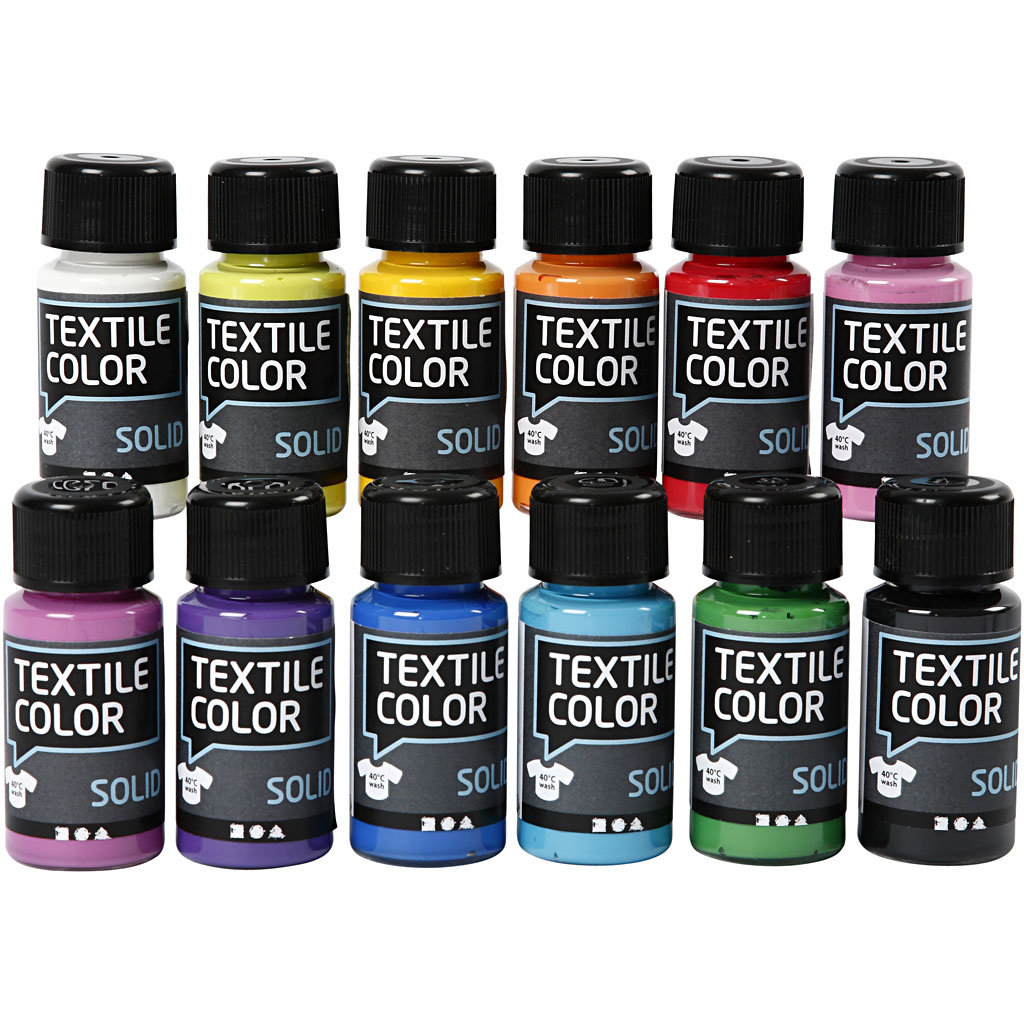 Creativ Company | Tekstilmaling 50 ml. - Ass. farver, 12 stk