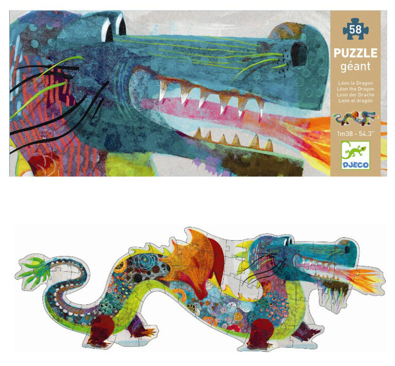 Djeco | Gulvpuslespil med 58 brikker - Dragen Leon