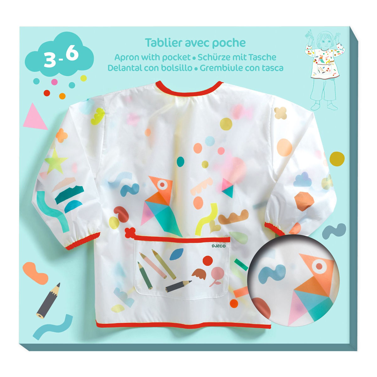 Djeco | Maleforklæde med lomme, str. 3-6 år