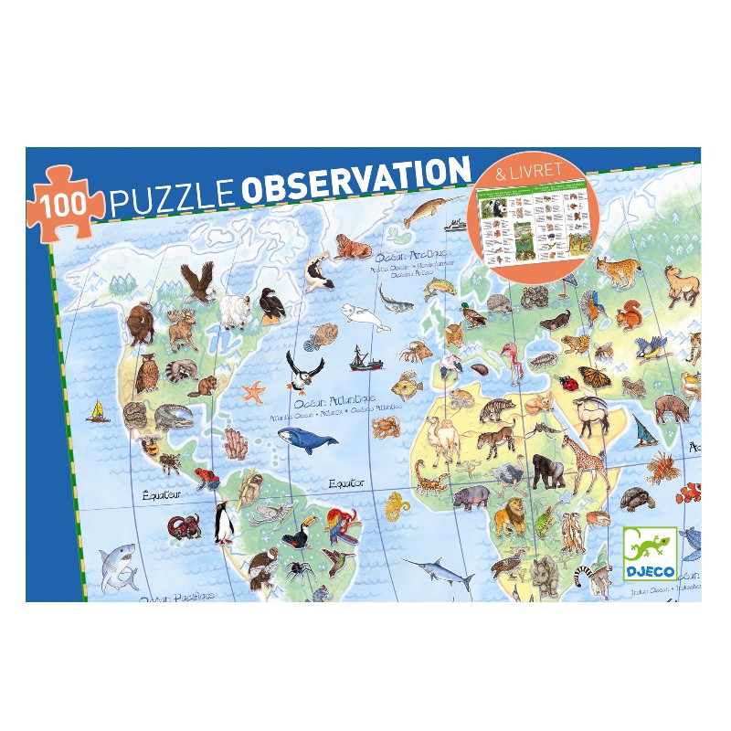 Djeco | Observationspuslespil m. 100 brikker - Verdens dyr