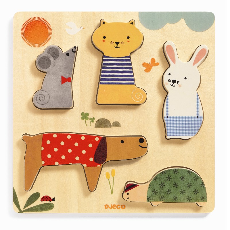 Djeco | Stablepuslespil med 5 brikker - Woodypets