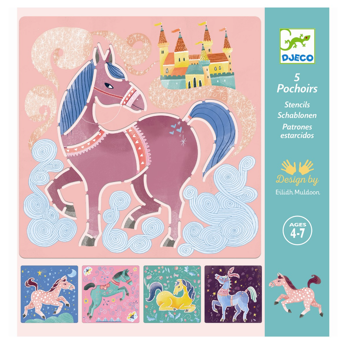 Djeco | Tegneskabeloner - Heste, 5 stk