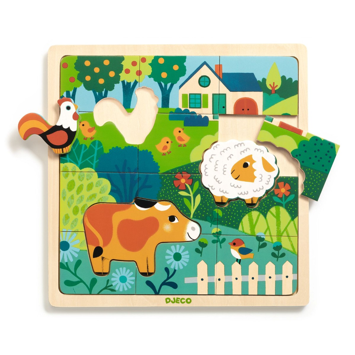 Djeco | Træpuslespil i ramme m. 15 brikker - Bondegård