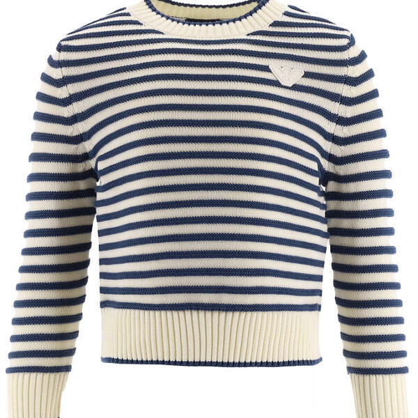 Emporio Armani Bluse - Strik - Hvid/Blåstribet