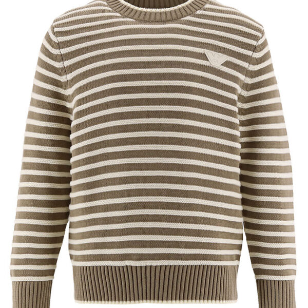 Emporio Armani Bluse - Strik - Hvid/Brunstribet