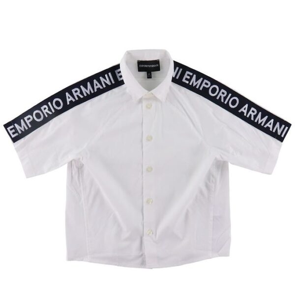 Emporio Armani Skjorte k/æ - Hvid/Navy m. Logostribe