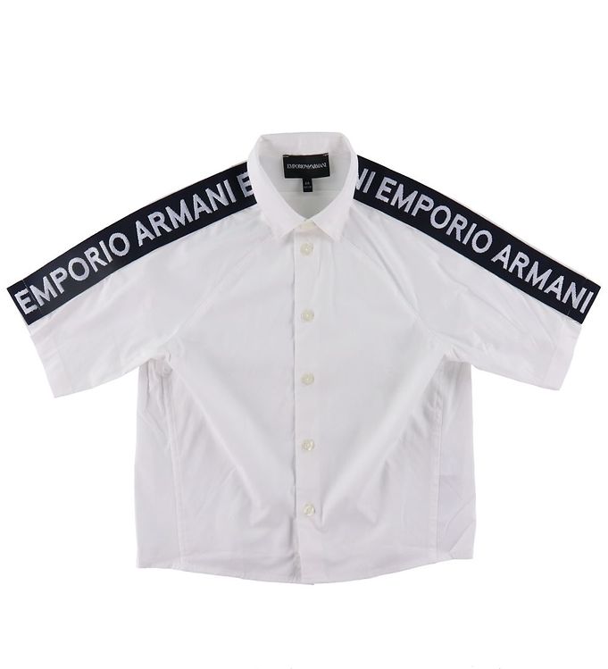 Emporio Armani Skjorte k/æ - Hvid/Navy m. Logostribe