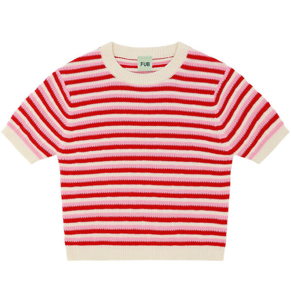 FUB T-shirt - Strik - Ecru/Rød/Candy