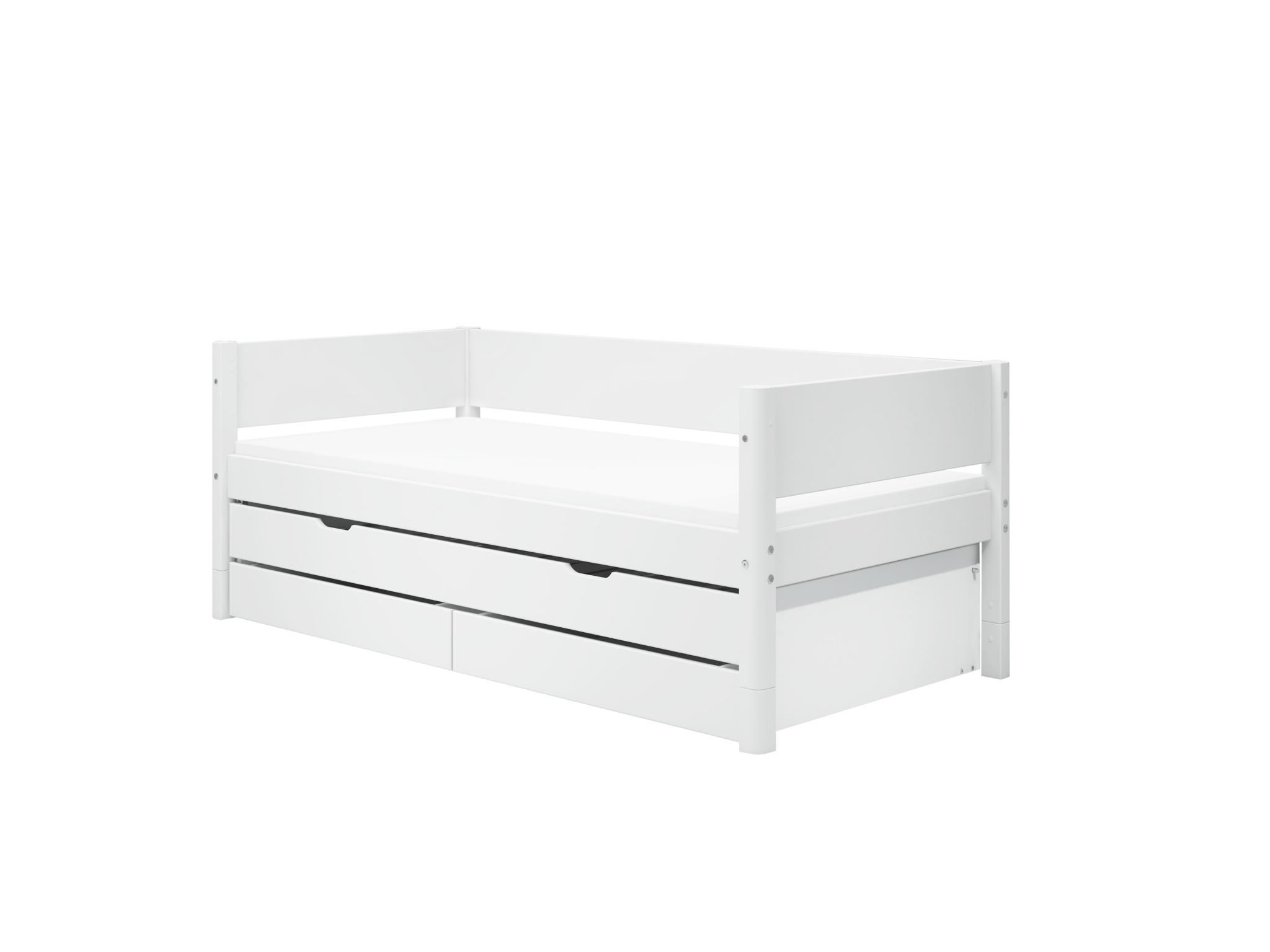 Flexa White Enkeltseng 90x200 cm m. Baggavl Incl. 2 Skuffer og Udtræksseng - Hvid