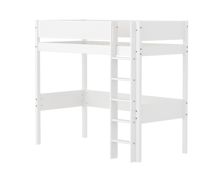 Flexa White Højseng 184 cm Med Stige og Grooves Sengehest 90x200 Cm- Hvid