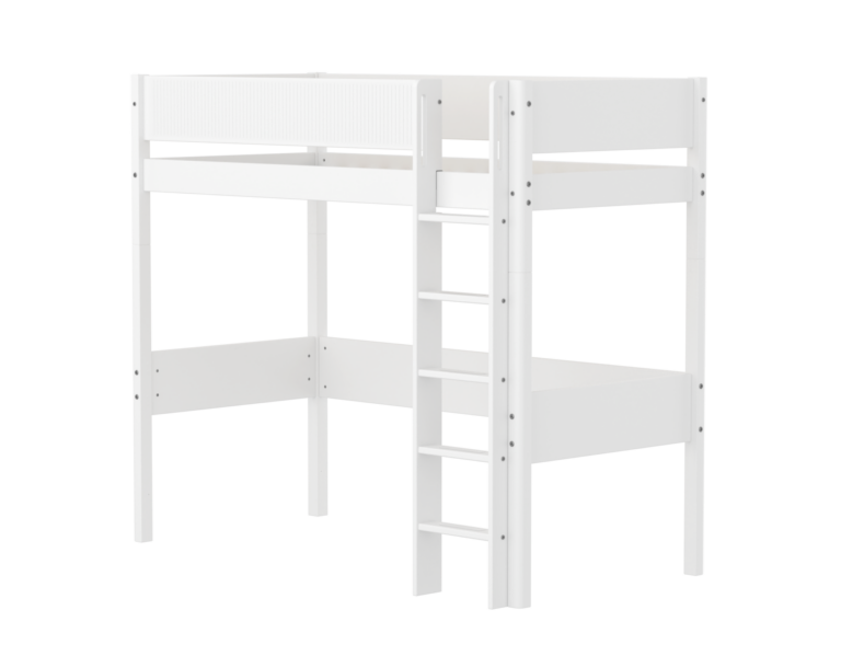 Flexa White Højseng 184 cm Med Stige og Grooves Sengehest 90x200 Cm- Hvid