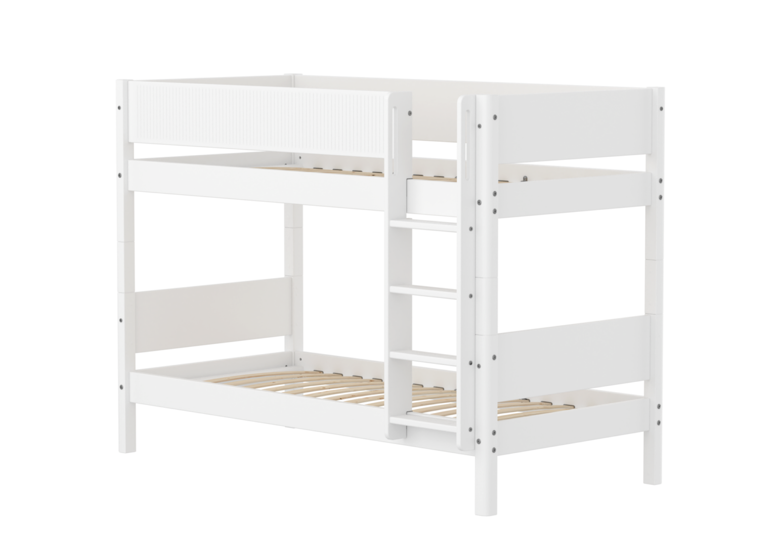 Flexa White Køjeseng 154 cm Med Stige og Grooves Sengehest 90x200 Cm- Hvid Flexa White Køjeseng 154 cm Med Stige og Grooves Sengehest 90x200 Cm- Hvid