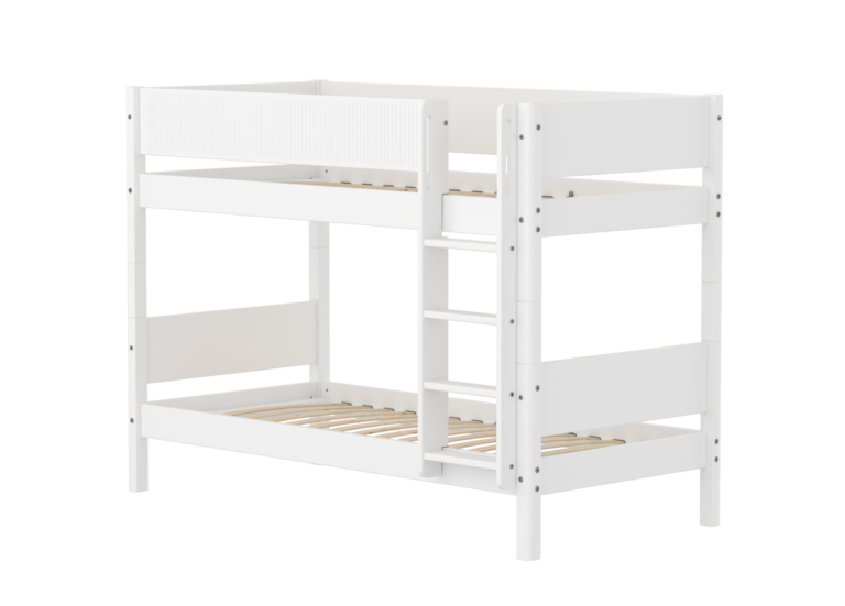 Flexa White Køjeseng 154 cm Med Stige og Grooves Sengehest 90x200 Cm- Hvid