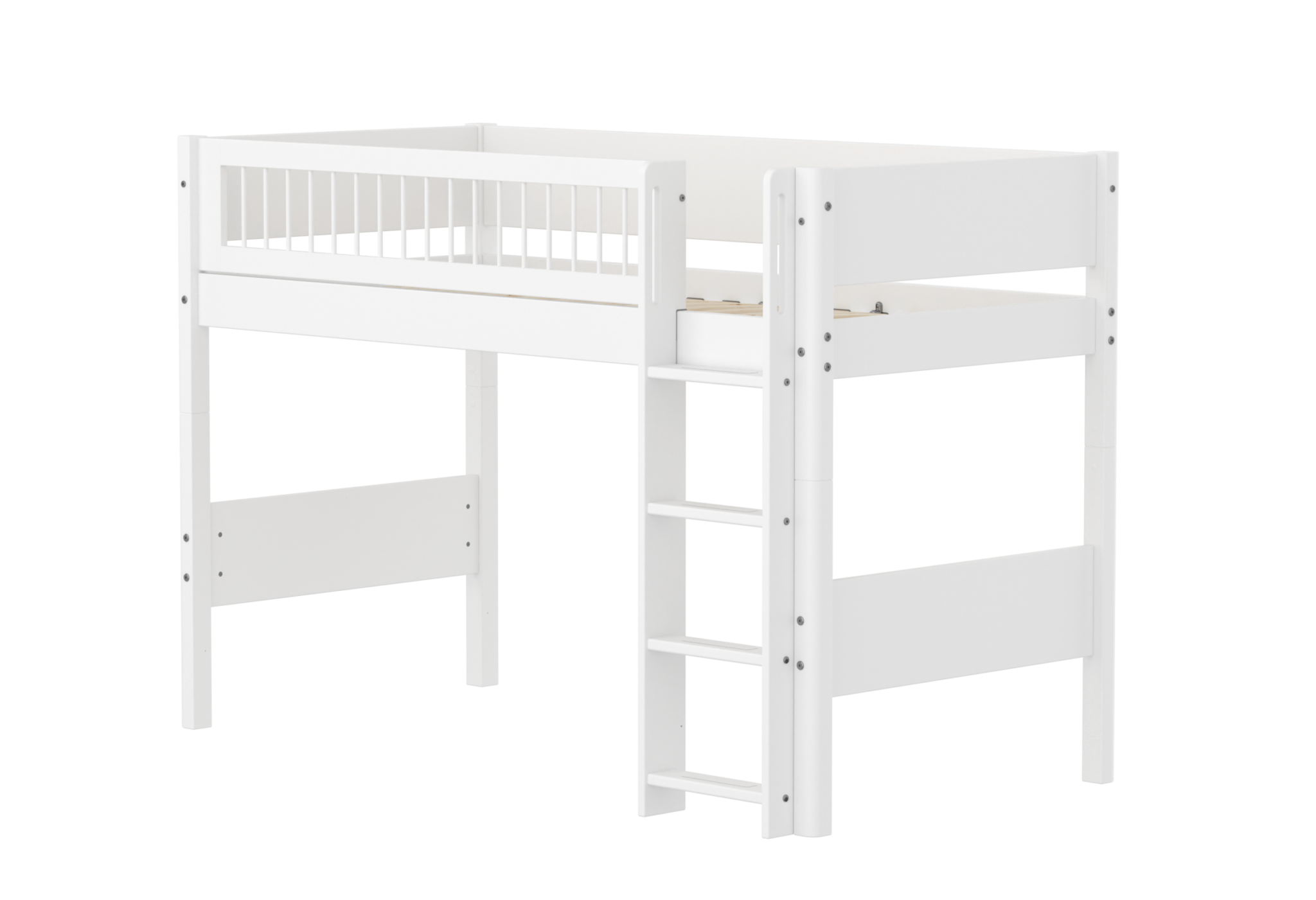 Flexa White Mellemhøj Seng 143 cm Med Stige og Crossbar Sengehest 90x200 Cm- Hvid