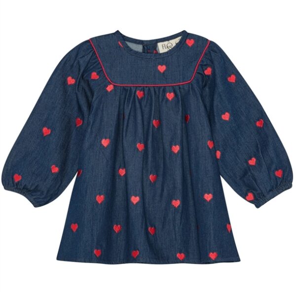 Flöss Kjole - Amee Dress - Mid Blue Heart - Hjerter