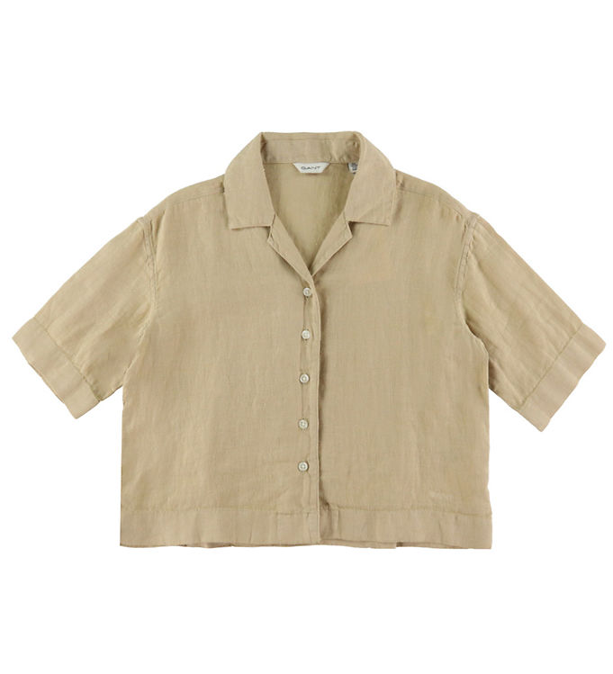 GANT Skjorte - Hør - Boxy - Dry Sand GANT Skjorte - Hør - Boxy - Dry Sand