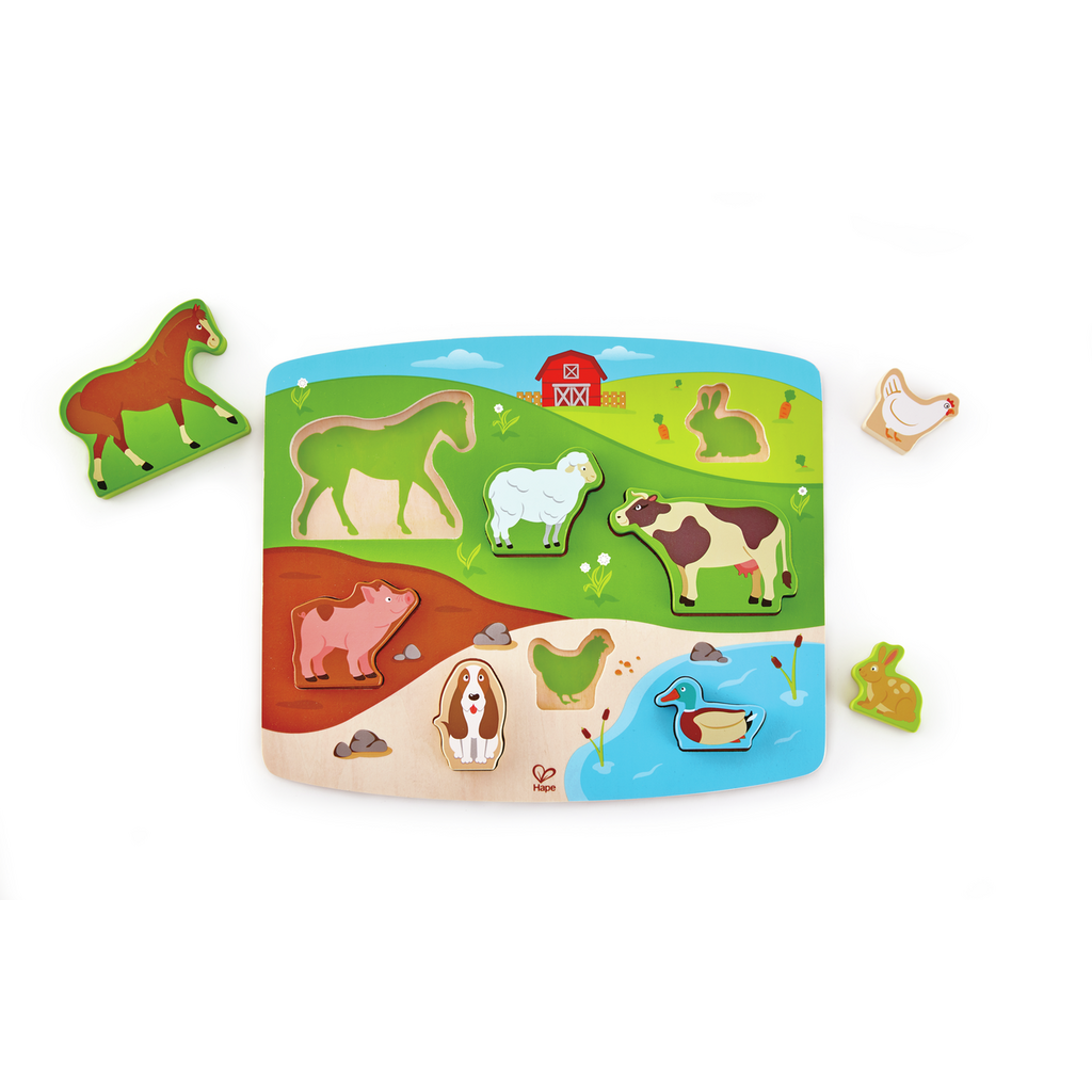 Hape | 2-i-1 puslespil og legebræt - Bondegårdsdyr Hape | 2-i-1 puslespil og legebræt - Bondegårdsdyr