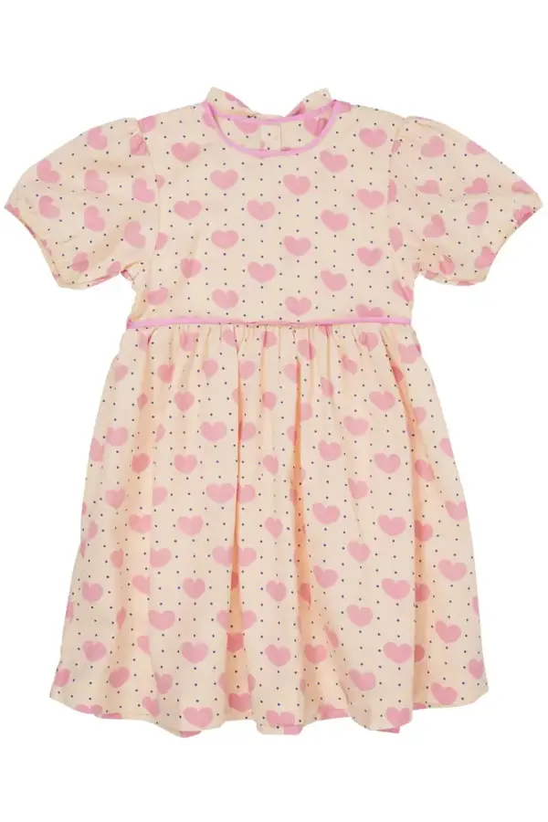 Hjerte kjole m. puf ærmer - HEART AOP - 98