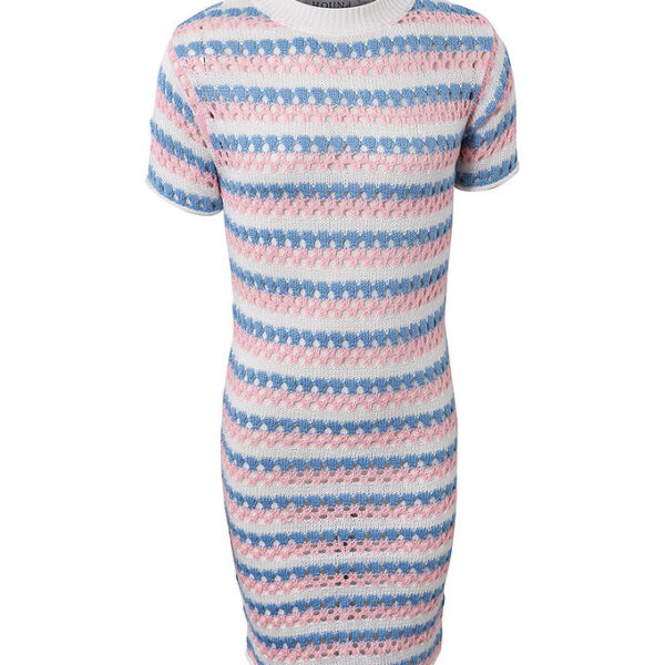Hound Kjole - Strik - Rosa/Hvid/Blåstribet m. Hulmønster