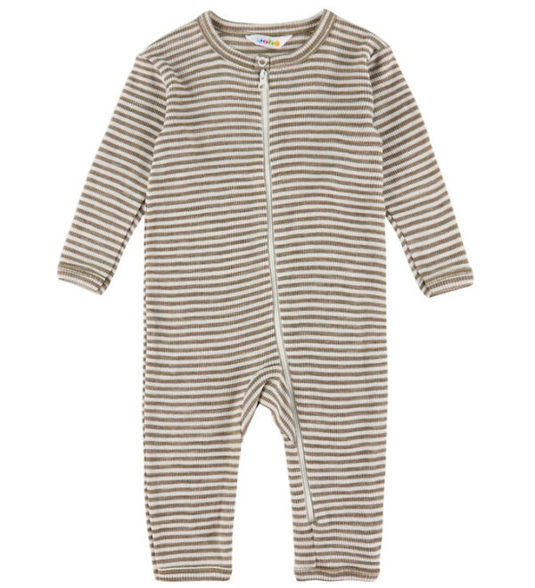 Joha Heldragt - Uld/Silke - Rib - Mørk Beige/Stribet Joha Heldragt - Uld/Silke - Rib - Mørk Beige/Stribet