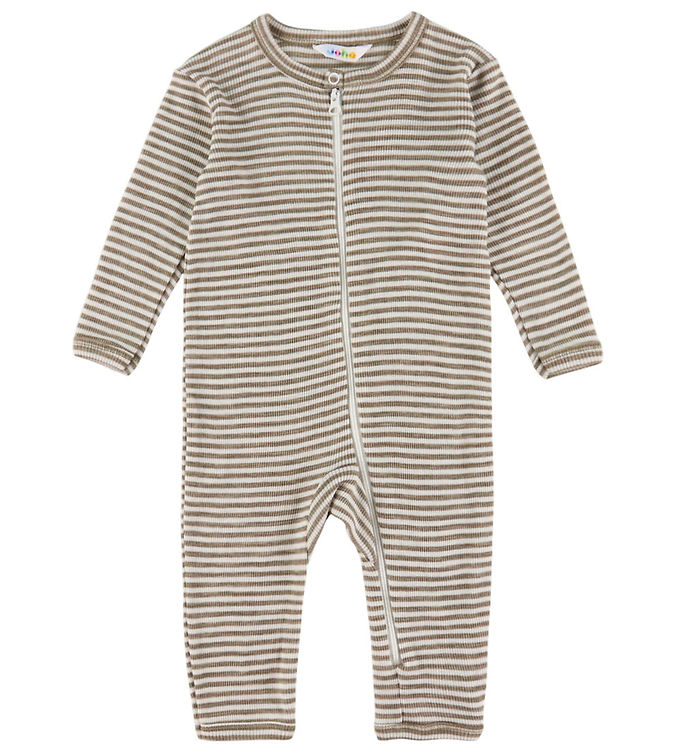 Joha Heldragt - Uld/Silke - Rib - Mørk Beige/Stribet Joha Heldragt - Uld/Silke - Rib - Mørk Beige/Stribet