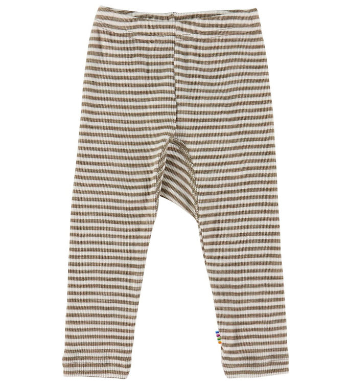 Joha Leggings - Uld/Silke - Rib - Mørk Beige/Stribet