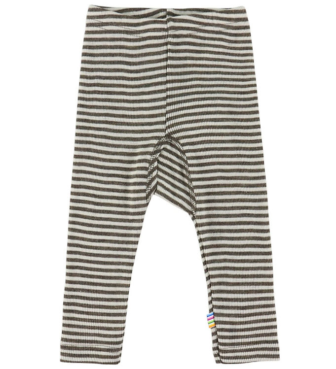 Joha Leggings - Uld/Silke - Rib - Mørkebrun/Stribet