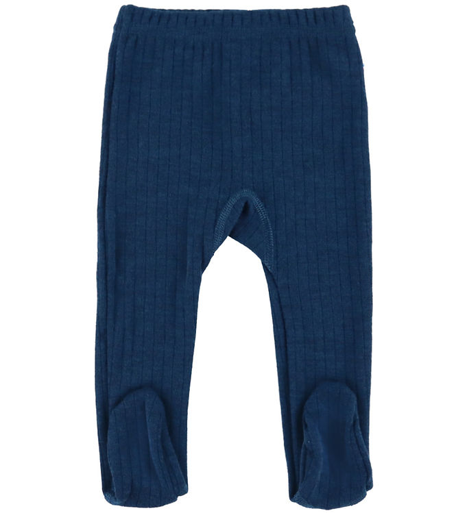 Joha Leggings m. Fødder - Uld - Rib - Mørk Turkis
