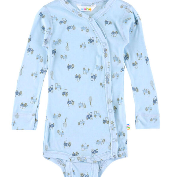 Joha Slå-om Body l/æ - Bambus - Lyseblå m. Traktorer