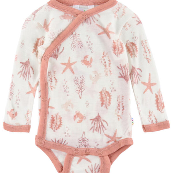 Joha Slå-om Body l/æ - Uld - Lyserød m. Print