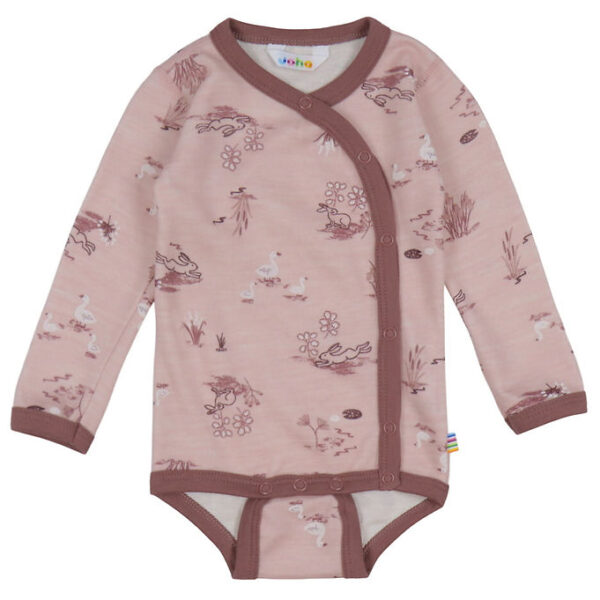 Joha Slå-om Body l/æ - Uld/Bambus - Lyserød m. Print