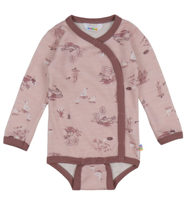 Joha Slå-om Body l/æ - Uld/Bambus - Lyserød m. Print