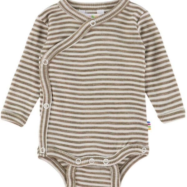 Joha Slå-om Body l/æ - Uld/Silke - Rib - Mørk Beige/Stribet
