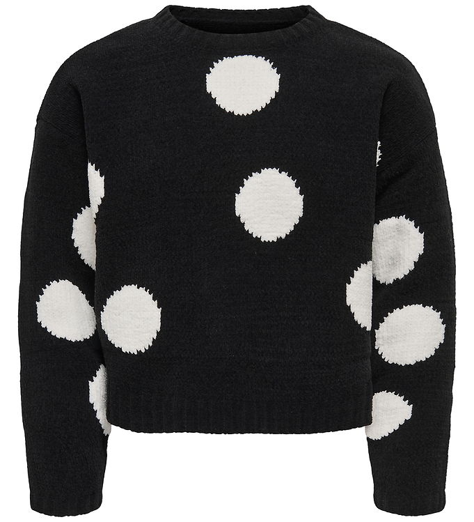 Kids Only Bluse - Strik - KogSus - Black/ Egret/ Polka Dot Assym
