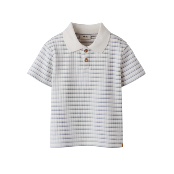 Lil Atelier Haldur SS Loose Polo - Coconut Milk/Dusty Blue - 92 cm