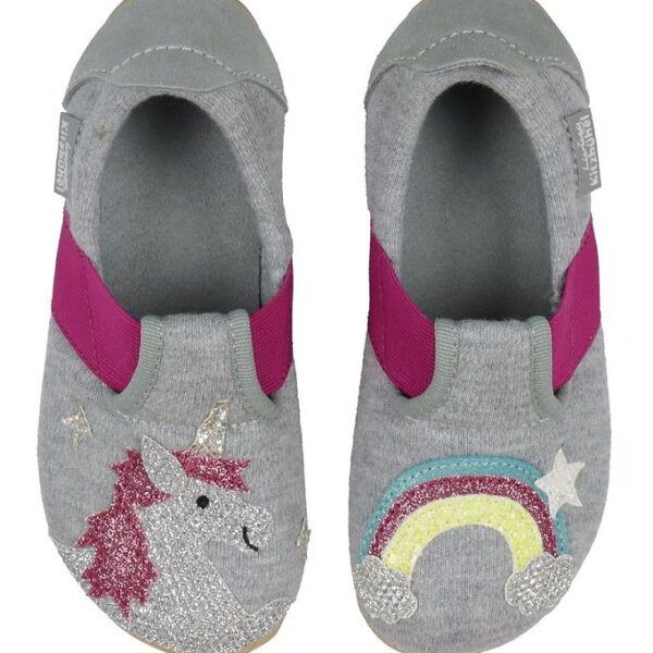 Living Kitzbühel Ballerina Hjemmesko - Lysegrå m. Regnbue/Enhjør