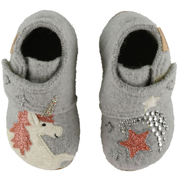 Living Kitzbühel Hjemmesko - Uld . Grå m. Enhjørning/Glimmer