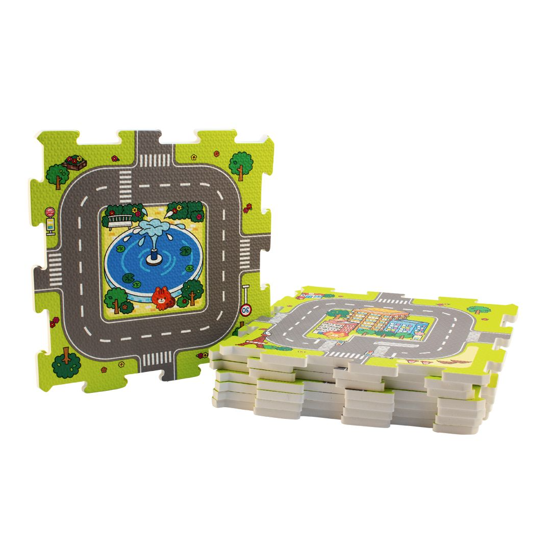 Magni | Puslespilgulv med vej og by, 9 fliser