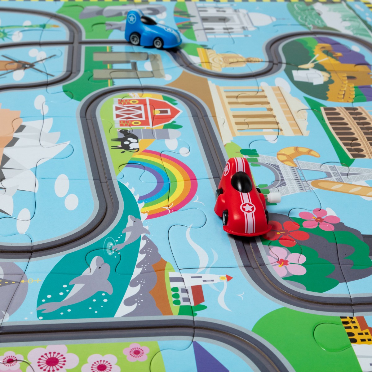 Melissa & Doug | Puslespil m. 48 brk - Jorden rundt, inkl 2 biler