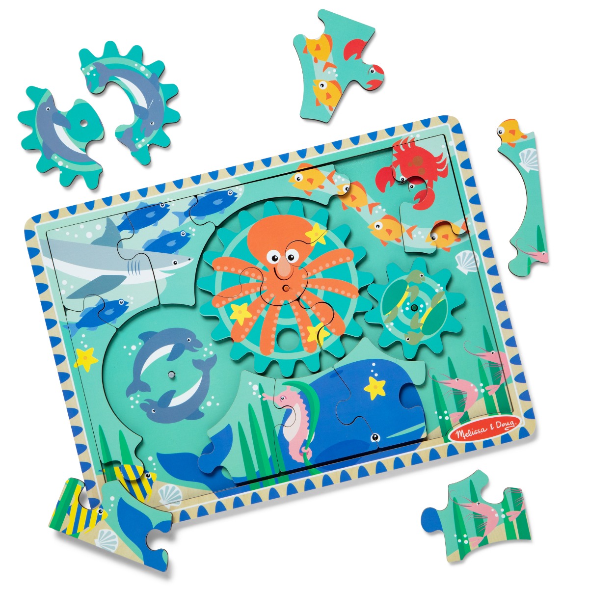 Melissa & Doug | Puslespil m. gear, 18 brikker - Havdyr