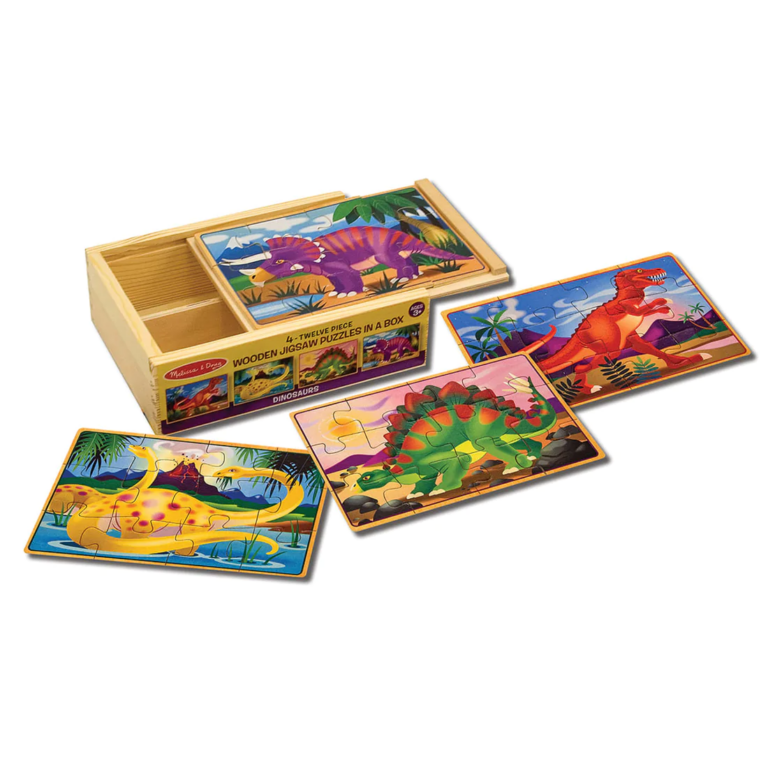 Melissa & Doug | Træpuslespil m. 4 x 12 brikker - Dinosaurer